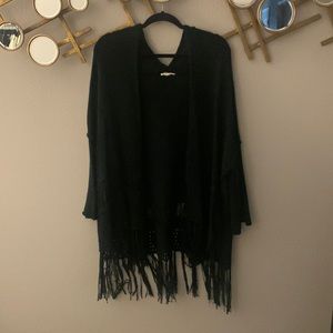 Black Fringe Knitted Cardigan